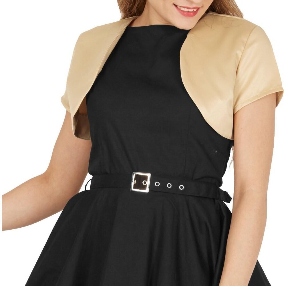 Satin Bolero Shrug Short Sleeve Womens Small Champagne Gold Polyester